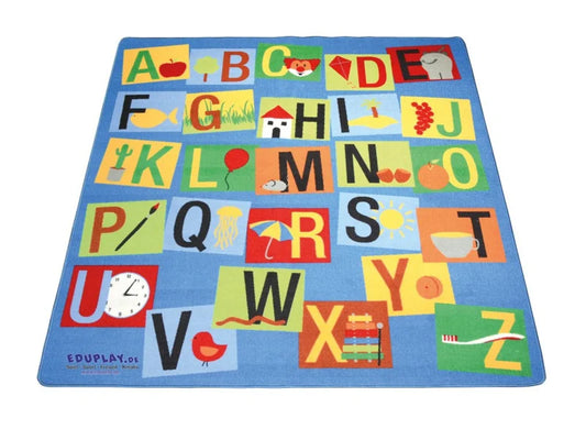 Speelmat Alfabet 200 × 200 cm – educatieve vloermat met omzoomde rand