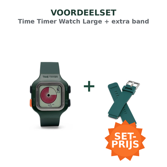 Time Timer® Watch Large – Donkergroen + wisselbandje Baltic Blue