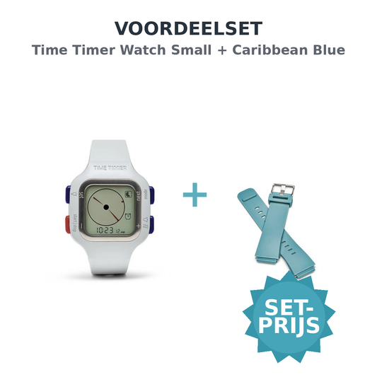 Time Timer® Watch Small – Wit + wisselbandje Caribbean Blue