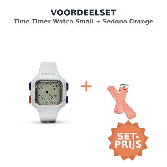 Time Timer® Watch Small – Wit + wisselbandje Sedona Orange bandje